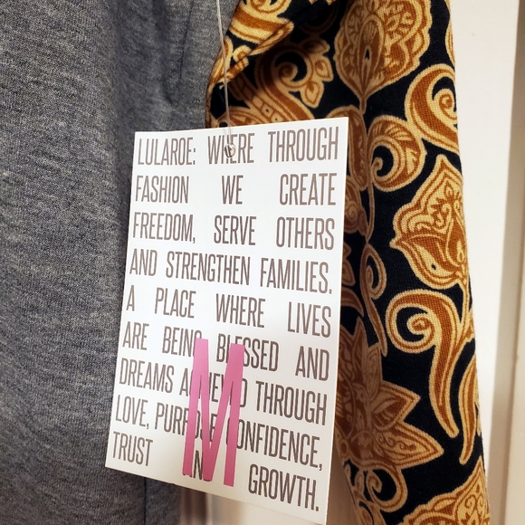 Lularoe M Randy Raglan Baseball T Gray Black Gold Floral Scrolls NWT - Picture 4 of 7